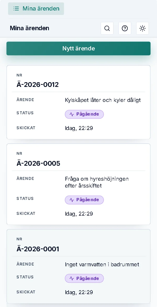 Den som anmält följer sina ärenden i mobilen